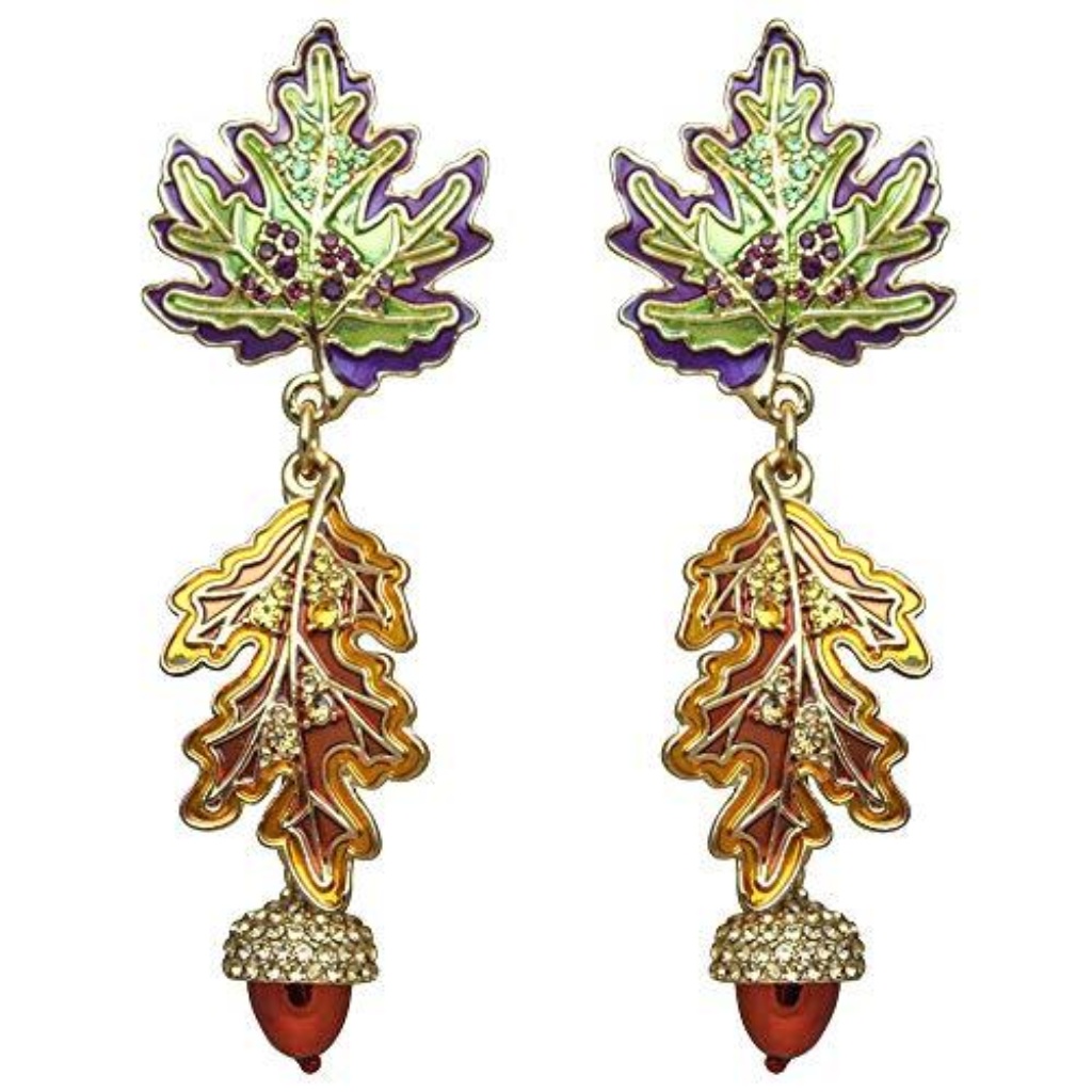 Autumn Leaf Acorn Fall Foliage Earrings (Goldtone)